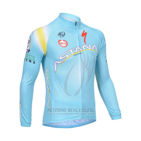 2013 Fahrradbekleidung Astana Hellblau Trikot Langarm und Tragerhose - zum Schließen ins Bild klicken